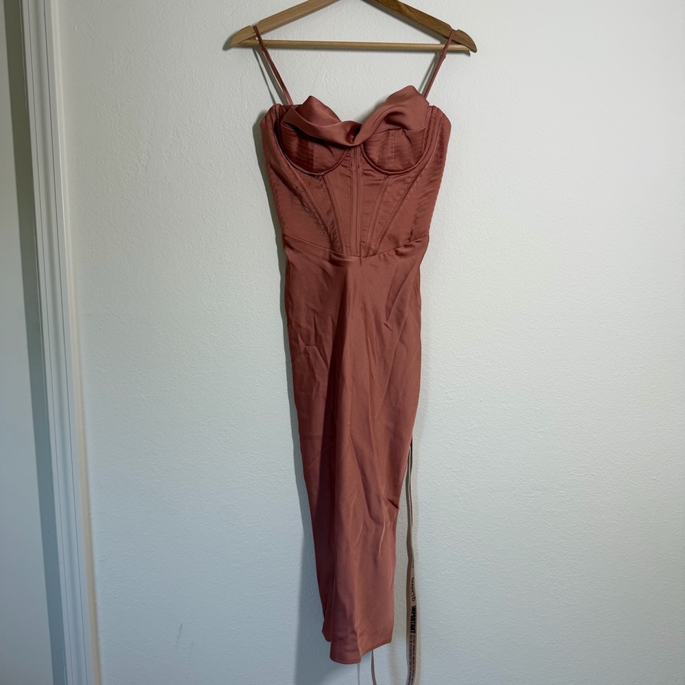 House of CB NWT Myrna Satin Midi Corset Slip Dress Dusty Pink Size Small Formal - Picture 2 of 14